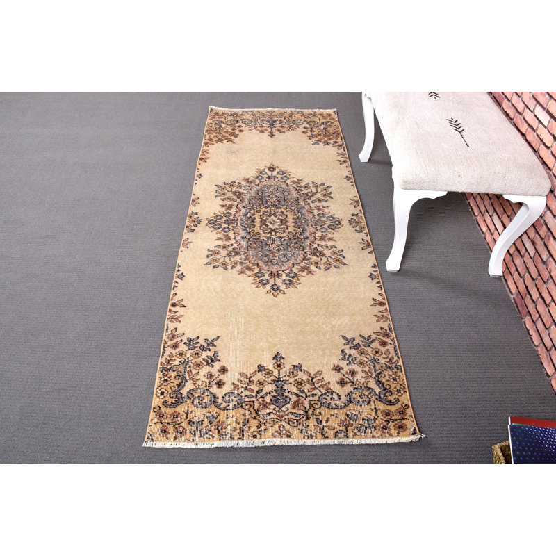 Tapis beige classique en laine avec patchwork 30,3 x 81,1 pouces