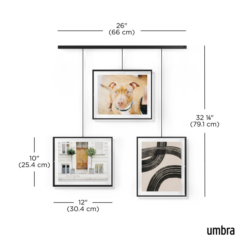 Exhibit Metal Ledge Picture Frame with Brackets – Set of 3, Black