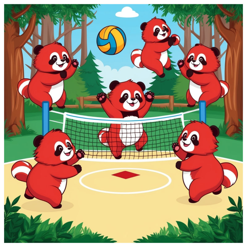 Tapisserie murale «Red Pandas jouer au volleyball» - Décoration murale de volleyball, H 50 po x l 60 po avec 4 œillets