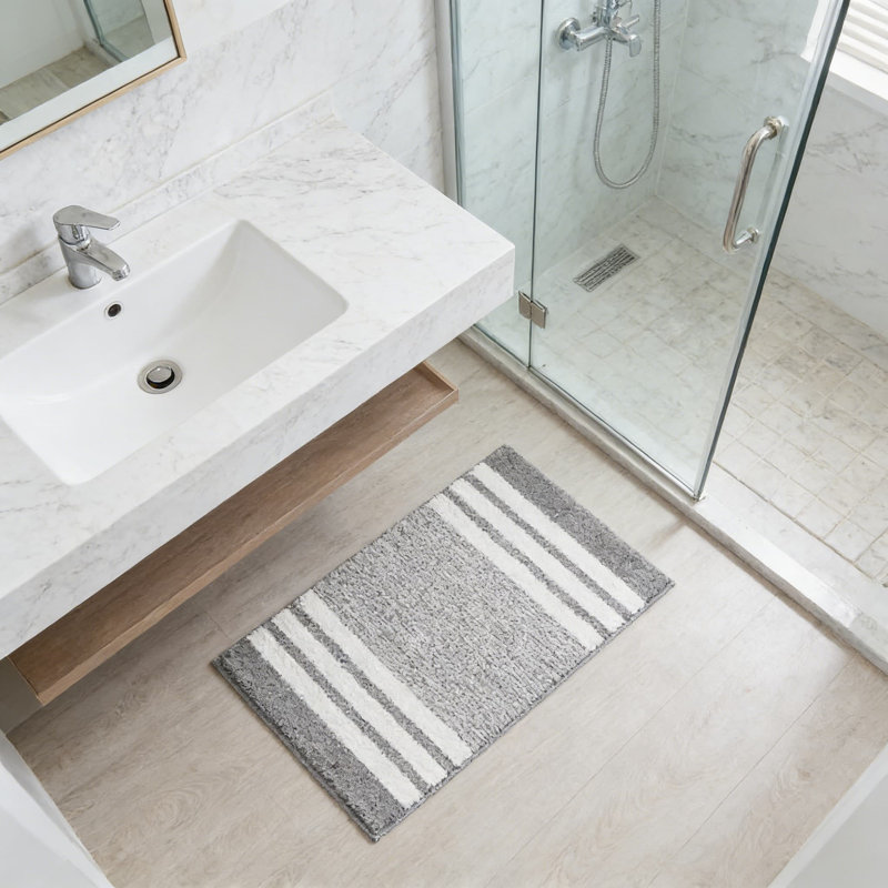 Non-Slip Bath Mat With Plush Microfiber, Absorbent And Washable Bathroom Rug For Safety And Comfort, Gray