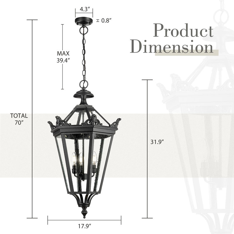 Grand luminaire suspendu d'extérieur 32 pouces avec verre bullé