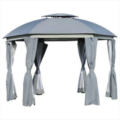 Pavillon de jardin en acier allié gris, 12 x 12 pi, avec design résistant à l'eau et rideaux d'intimité