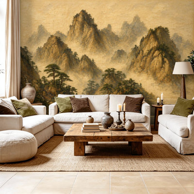 Papier peint adhésif auto-adhésif moderne pour la chambre à coucher Peel and Stick L 69 po x l 96 po - avec paysage de montagne serein