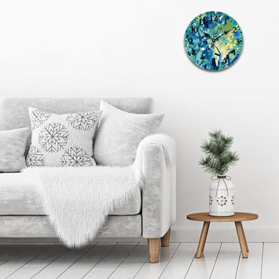 Green Blue Geometric Abstract Round Clock Wall Decor, 12 × 12 Inch, For Penthouse Workshop
