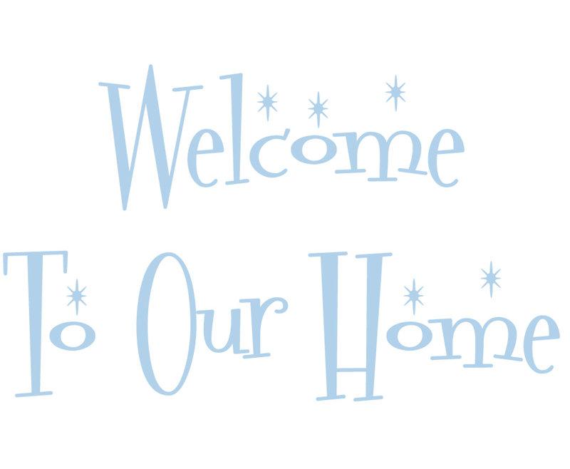 Décalcomanie murale "welcome to the home", Bleu poudré, H 14,5 po x l 24 po x P 0,01 po