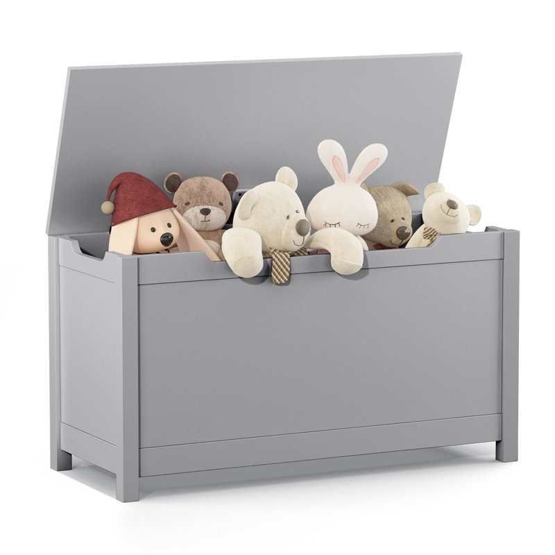 Boîte à jouets en bois gris avec couvercle à charnières de sécurité et capacité de rangement de 27 pieds cubes pour les enfants de 2 ans et plus