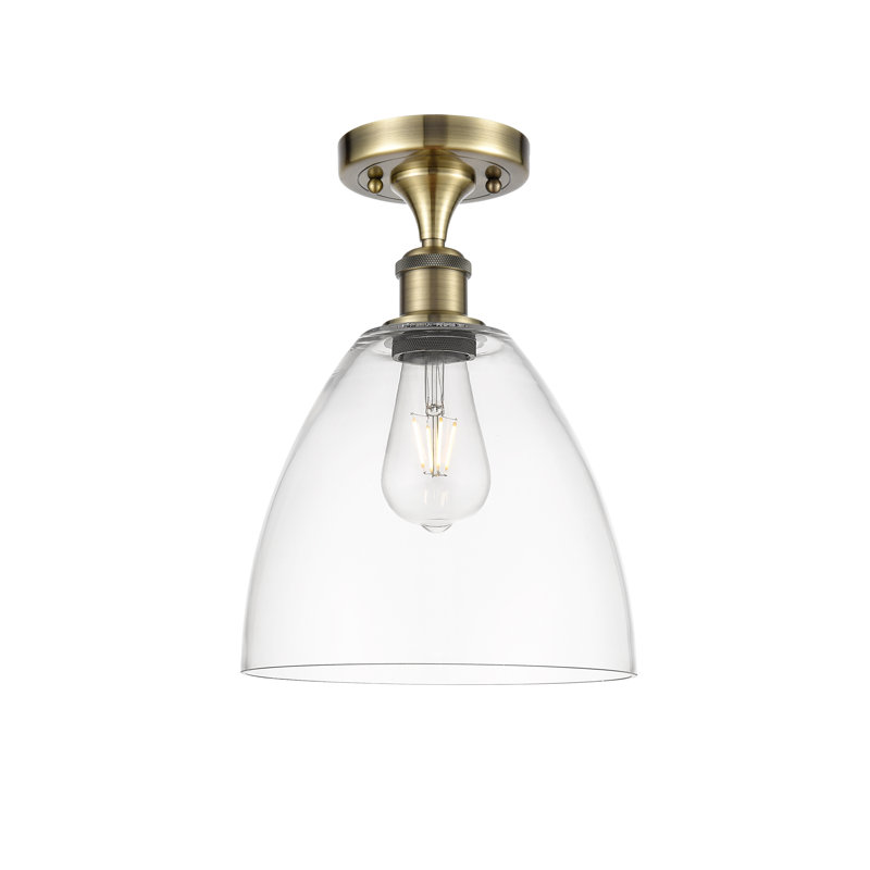 Plafonnier semi-encastré 1 lumière Germinia, Laiton antique, Transparent, H 13,25 po x l 9 po x P 9 po