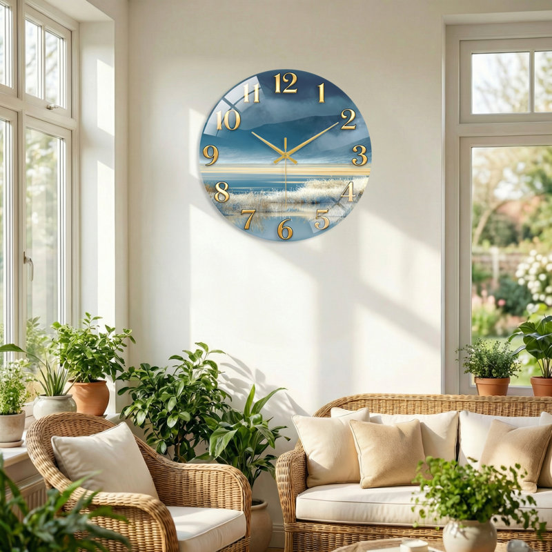 Horloge murale décorative en verre Ocean Landscape, 40 x 40 cm (15,7 x 15,7 pouces)