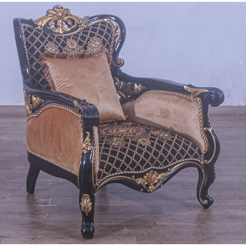 Fauteuil l 36 po, Mélange de lin noir / doré, Brun