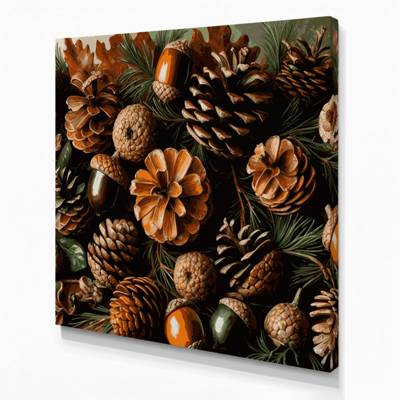Art mural sur toile brun, "Thanksgiving Acorns and pinecones", H 12 po x l 12 po