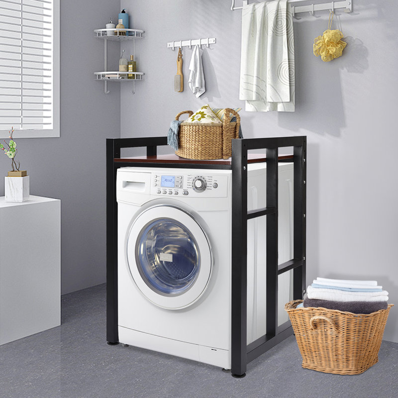 Étagère de rangement en métal à 2 couches pour laveuse et sécheuse, Noir