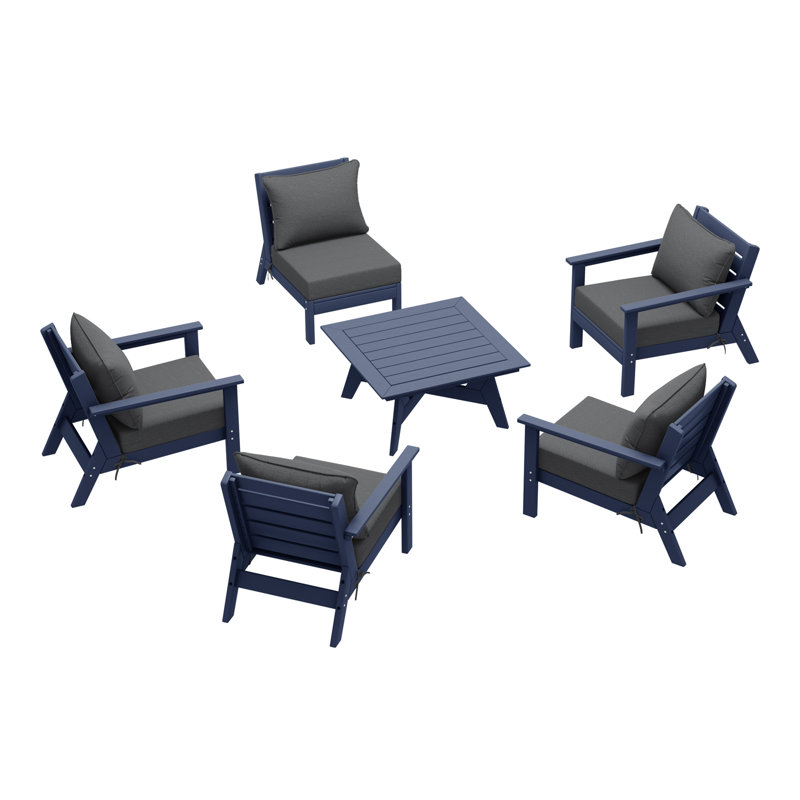 6-Piece Deep Seating Set, Navy Blue, Gray