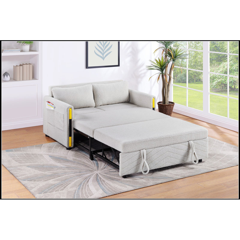 Causeuse-lit en velours beige de 55,5 po Perse