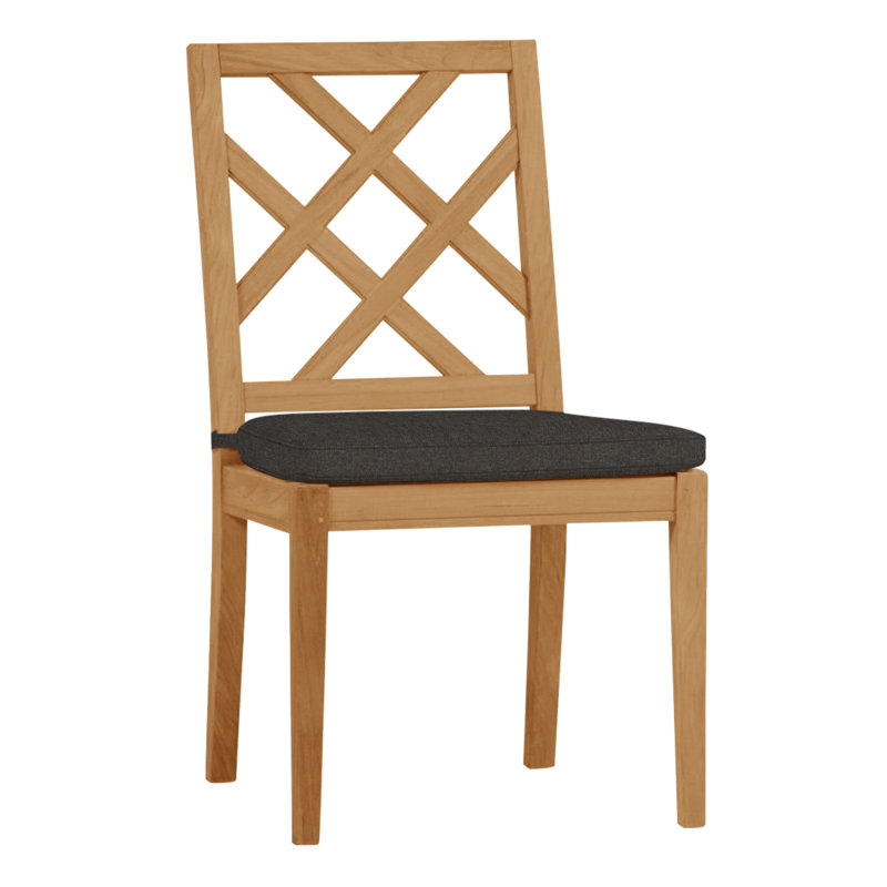 Haley Patio Dining Side Chair with Cushions, Natural Teak, Welt, Verona Fossil