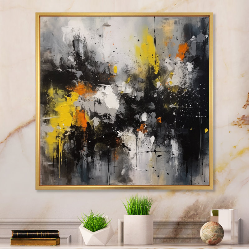 Encre liquide sur toile Vanita, H 36 po x l 36 po x P 1,5 po, Cadre flottant doré
