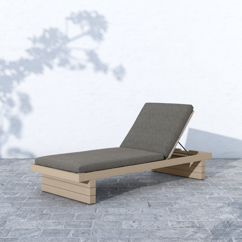 Leroy Outdoor Teak Chaise Lounge, Stone Gray, Brown