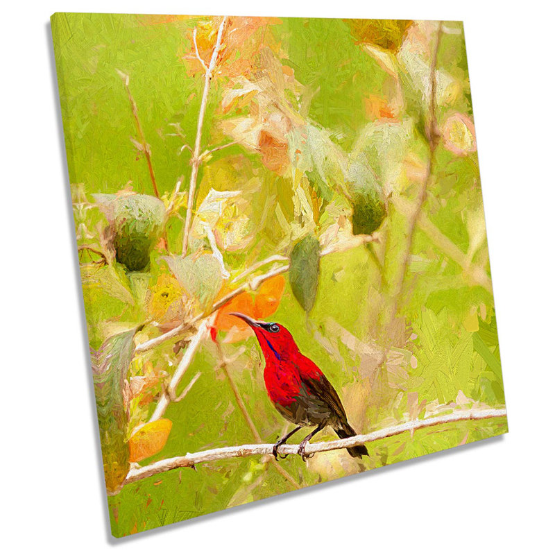 Crimson Sunbird Tree - Wrapped Canvas Painting, 60cm H x 60cm W x 2cm D