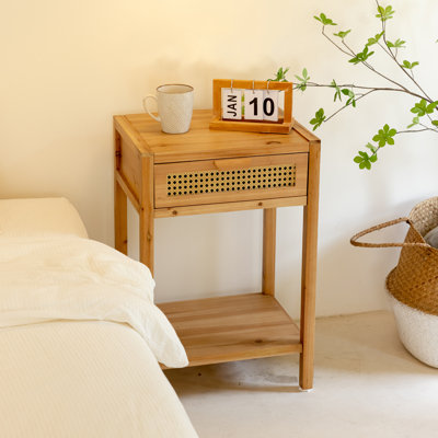 Marleyah Modern Minimalism Nightstand End Table Side Table with Woven Pattern Drawer and Shelf