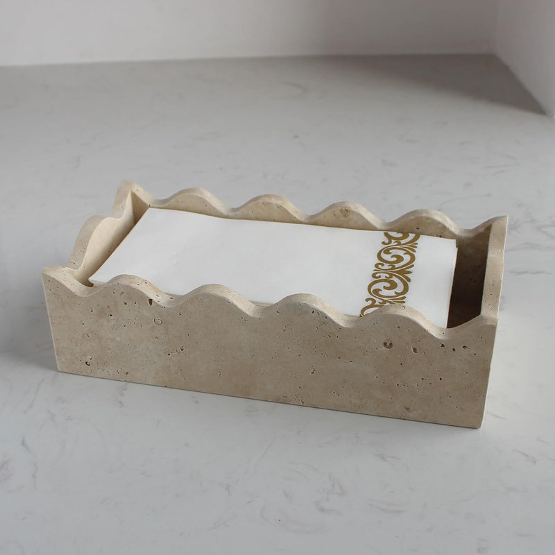 Porte-serviettes d'invité en travertin naturel 9,8 po x 4,9 po pour salle de bain