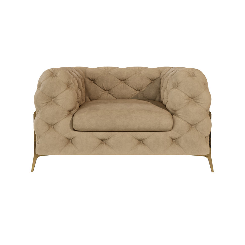 Atoka Chesterfield Armchair with Gold Metal Legs, Beige