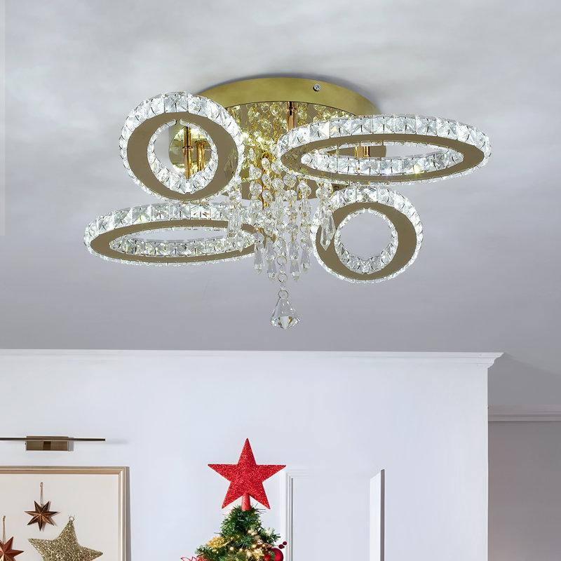 Modern 4-Oval Crystal LED Flush Mount Ceiling Light In Gold With 3 Color Temperatures