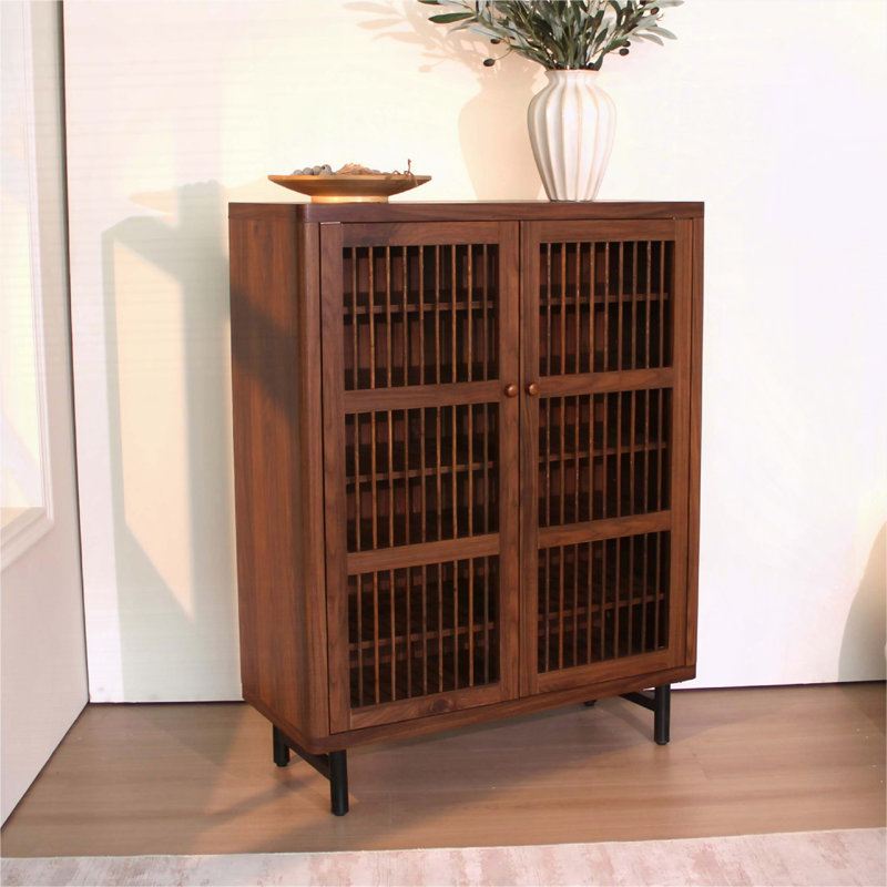 Shoe Cabinet with Shutter Doors & Adjustable Shelves, Walnut