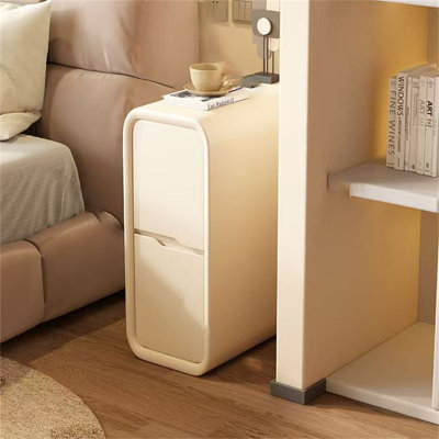 Table de chevet ultra-étroite avec 2 tiroirs, armoire de chevet mince moderne avec bords lisses pour la chambre à coucher