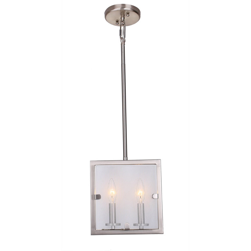 Luminaire suspendu carré unique à 2 lumières Lutwin, Nickel satiné