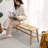 Woven Design Natural Oak Wood Dining Bench Bed Bench For Dining Room, Bedroom, Bathroom-1681764795
