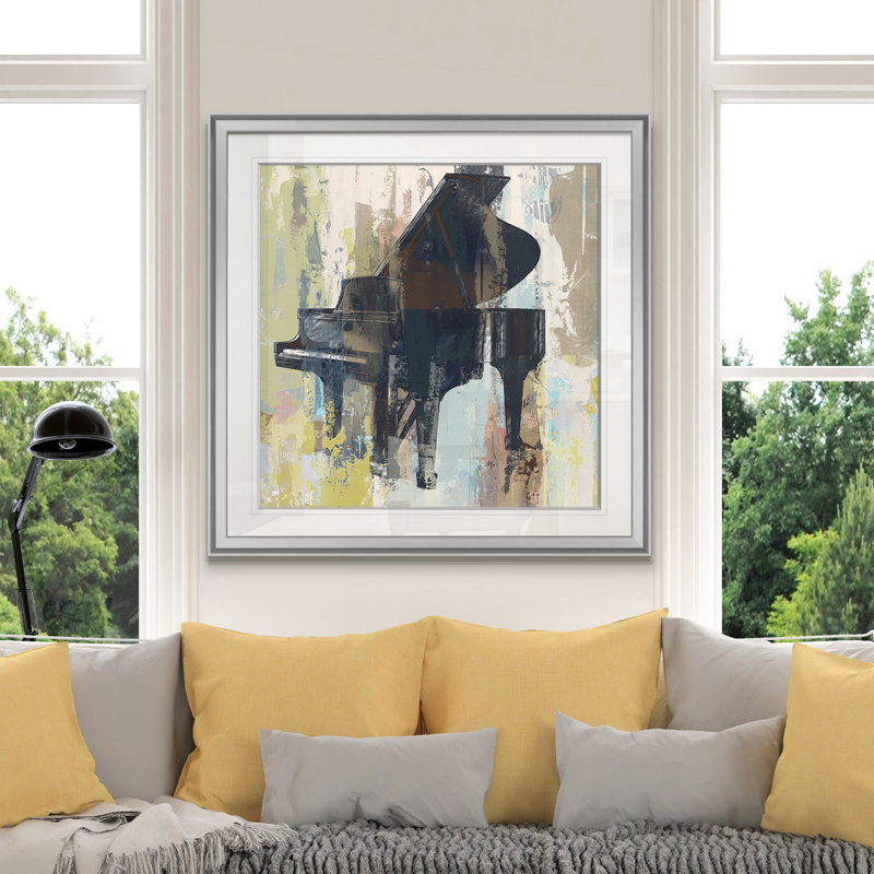 « rouge-gorge de piano »-impression de peinture, H 16 po x l 16 po x p 1,5 po, Encadrement argenté