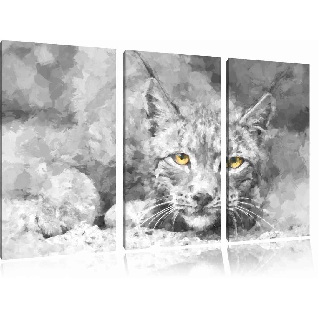 3-tlg. Leinwandbilder-Set „Schöner Wachsamer Luchs“, Kunstdruck