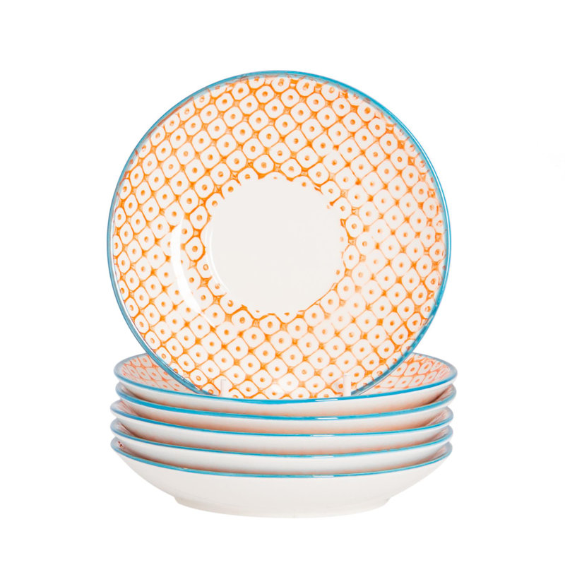 Nicola Spring Hand-Printed Cappuccino Saucers - 14.5cm - Orange - Pack of 6