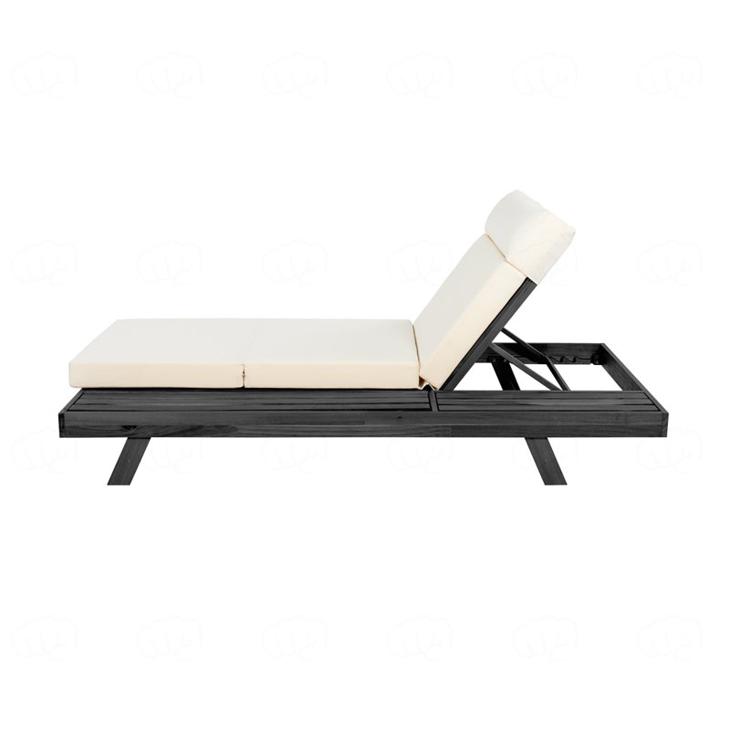 Acacia Wood In Black With Water-Resistant Lounge Cushions (3-Fold & 4 Inch), Beige Cushion/Black Frame