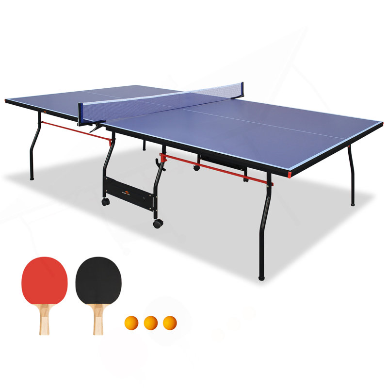 Table de ping-pong pliante double 9 po - 2 raquettes, 2 balles, 1 filet et ensemble de poteaux