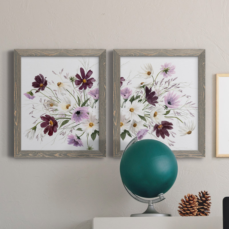 " Amethyst Bouquet I " 2 - Pieces Painting Print, Grey Framed Canvas, 20" H x 24" W x 1" D