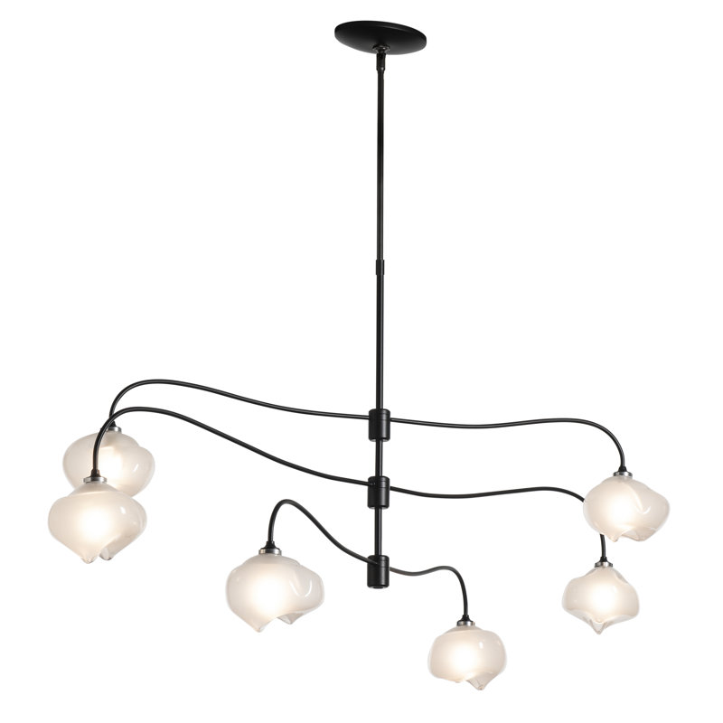 Ume 6 - Light Unique Tiered Chandelier, Black, Long: 29.6" to 74.6", Frosted Glass