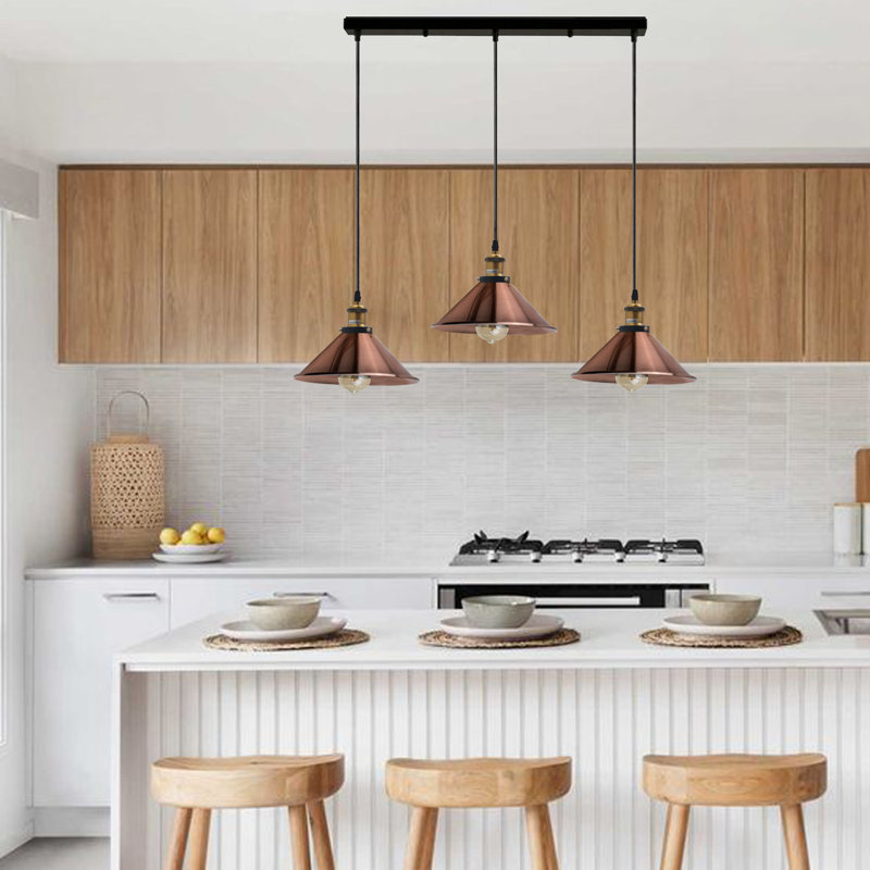 Modern Industrial Latshaw 3-Light Island Cone Ceiling Pendant – Adjustable Lighting for Kitchen & Dining Rooms by Mercury Row