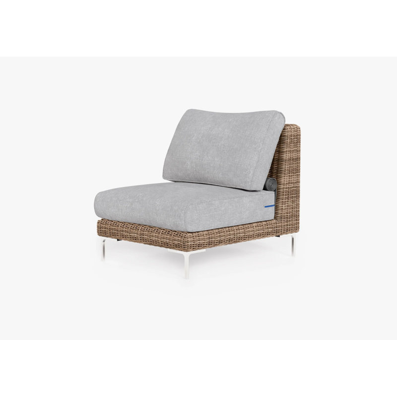 Chaise sans accoudoirs d'extérieur en osier brun, Gris brouillard du Pacifique, Argent argent