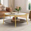 Table basse ronde à 2 niveaux avec plateau en verre et base dorée - noyer, 29,9 po