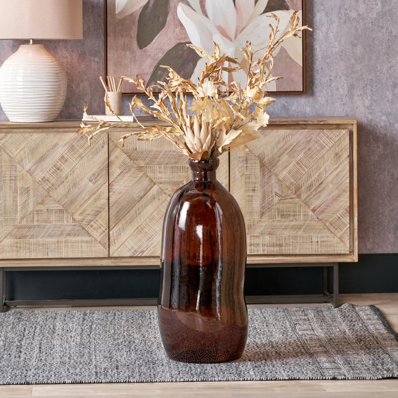 Organic Shaped Recycled Glass Tall Vase, Pecan Brown