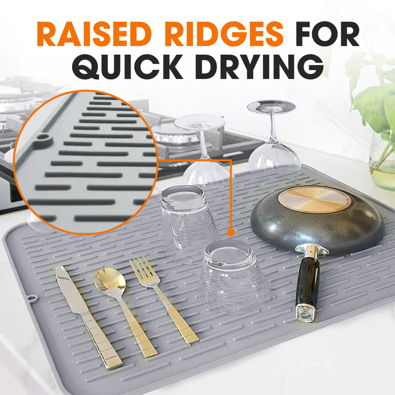 Foldable Silicone Dish Drying Mat and Trivet, 8" x 8", Gray