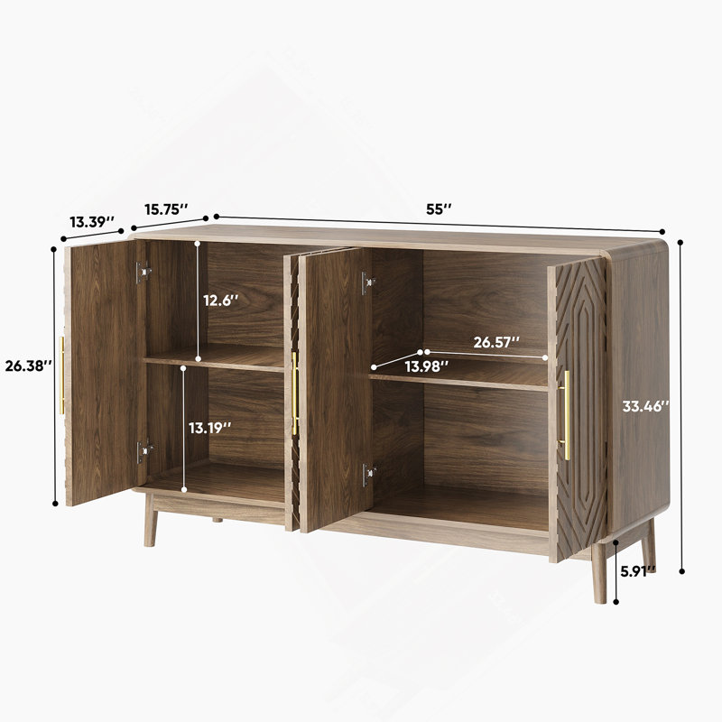 Buffet avec rangement, buffet sculpté à 4 portes, armoire d'appoint multifonctionnelle avec panneau à couches réglables pour le salon, le vestibule, le couloir, le bureau, la cuisine et la salle à manger