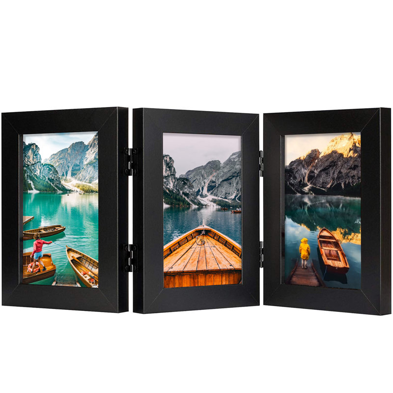 Ariann Hinged Picture Frame for 3 Pictures Tabletop Photo Frame, 4" x 6", Black