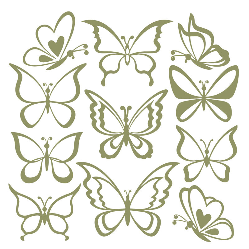 Adhésif décoratif papillon, Olive, H 24 po x l 25 po x P 0,01 po