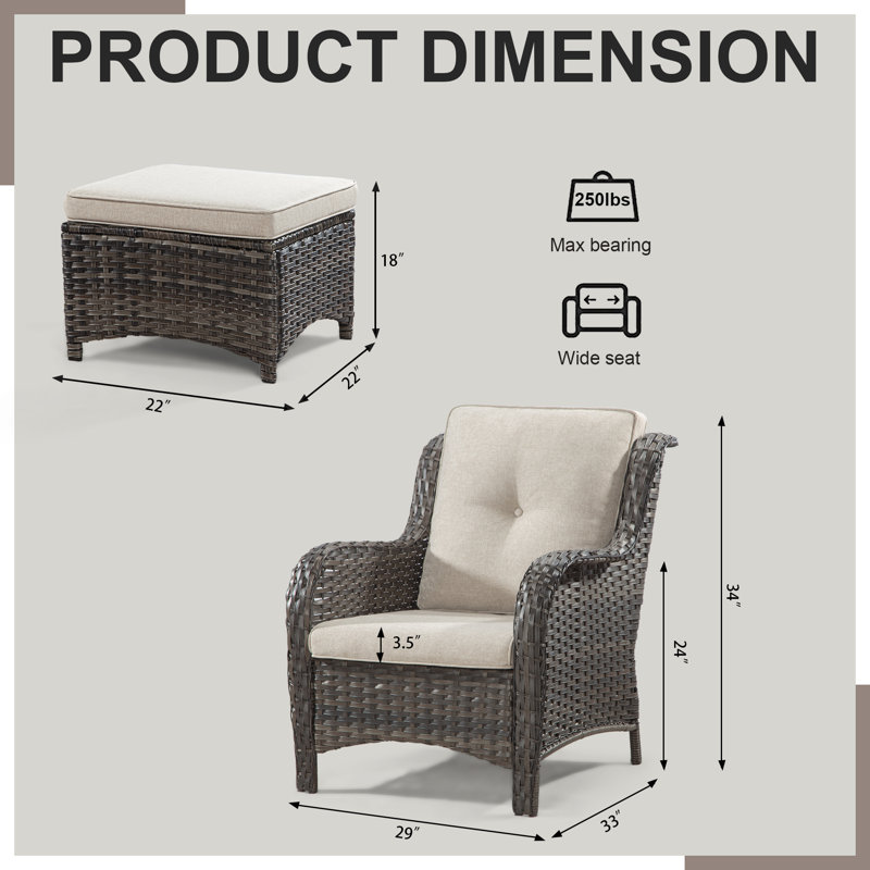 Ensemble de 6 sièges en osier pour patio extérieur, Beige