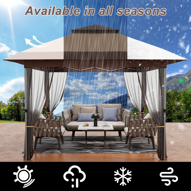 12 Ft. W x 12 Ft. D Metal Patio Gazebo, Brown