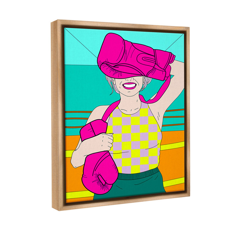 «Bold Kickboxing Woman» par Grace Popp sur toile, Cadre flottant orme Montalcino, H 31 po x l 25 po