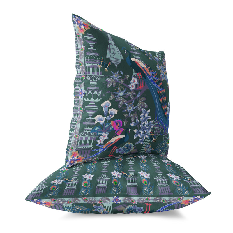 Housse de coussin intérieur / extérieur en polyester Peacock Paradise, 20 po x 20 po, Vert
