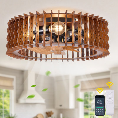 Ventilateur de plafond encastré en bois 20 po avec lumières et télécommande pour application, tambour Fandelier réversible à moteur à courant continu 6 vitesses