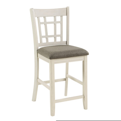 Chaises à hauteur de comptoir blanc antique avec cadre en bois 2 pièces - Siège rembourré brun